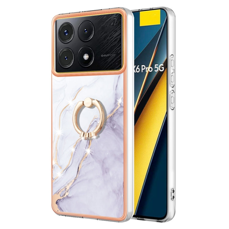 Electroplating Marble IMD TPU Phone Case with Ring Holder, For Xiaomi Redmi Note 13 Pro 4G/Poco M6 Pro 4G, For Xiaomi Redmi A3, For Xiaomi Redmi Note 13 4G Global, For Xiaomi Poco X6 Pro / Redmi K70E