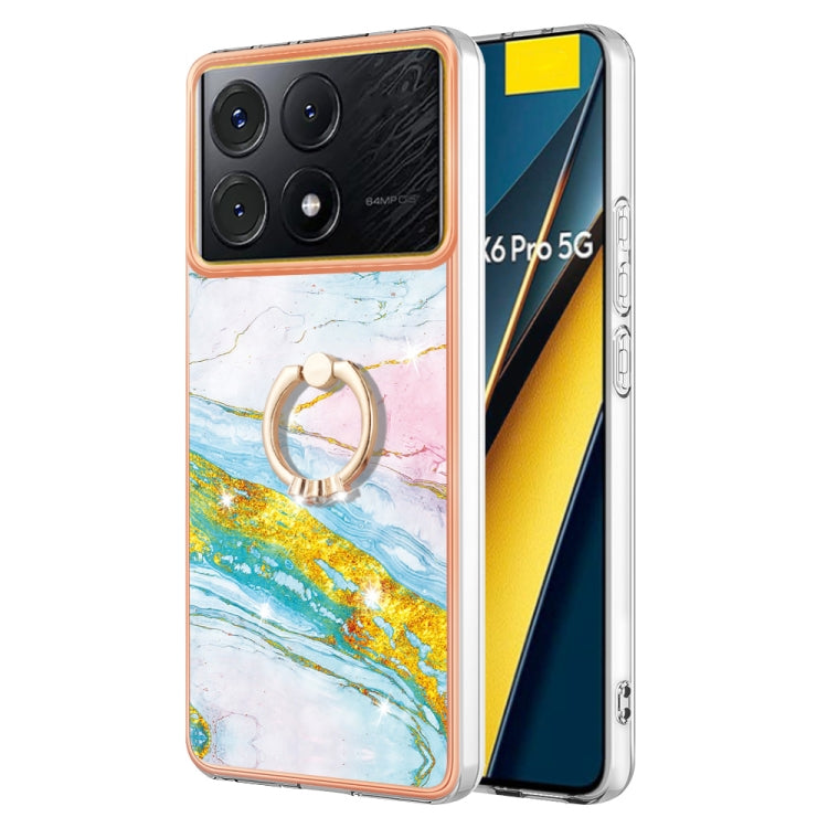 Electroplating Marble IMD TPU Phone Case with Ring Holder, For Xiaomi Redmi Note 13 Pro 4G/Poco M6 Pro 4G, For Xiaomi Redmi A3, For Xiaomi Redmi Note 13 4G Global, For Xiaomi Poco X6 Pro / Redmi K70E