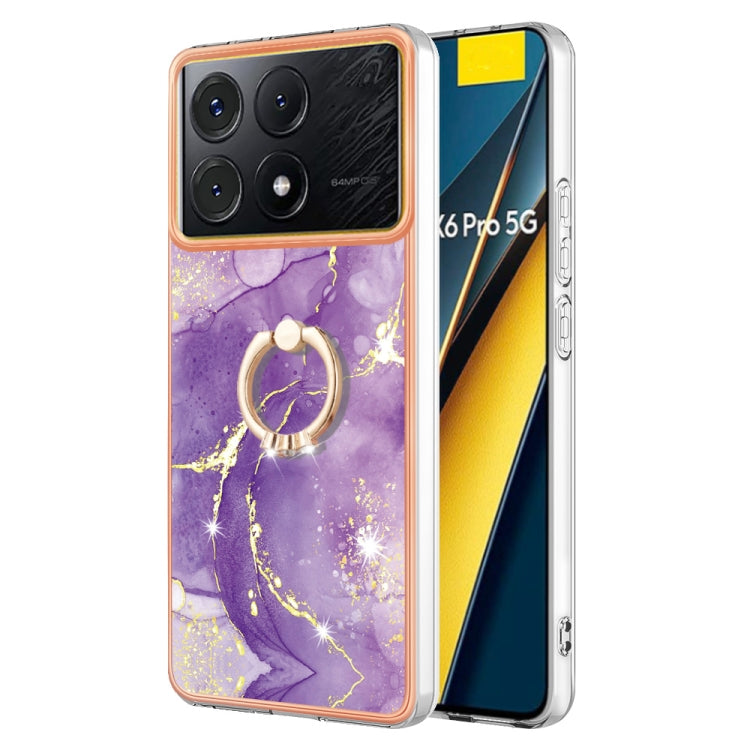 Electroplating Marble IMD TPU Phone Case with Ring Holder, For Xiaomi Redmi Note 13 Pro 4G/Poco M6 Pro 4G, For Xiaomi Redmi A3, For Xiaomi Redmi Note 13 4G Global, For Xiaomi Poco X6 Pro / Redmi K70E