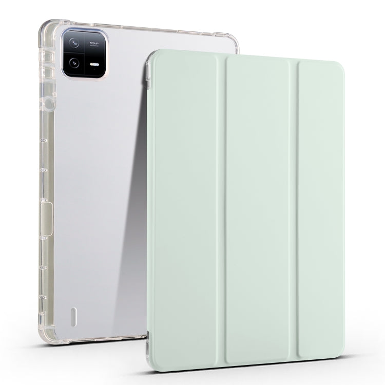 3-fold Clear TPU Smart Leather Tablet Case with Pen Slot, For Xiaomi Pad 6 / 6 Pro