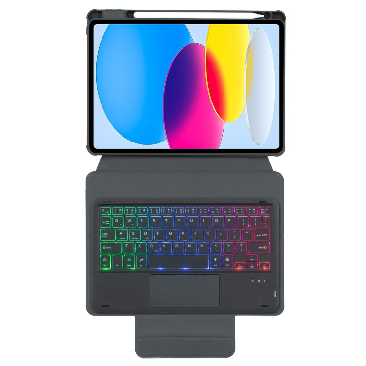 For iPad 10th Gen 10.9 2022 F10B-AS 360 Rotation Acrylic Transparent Bluetooth Keyboard Leather Case With Touch Control / Backlight(Black)