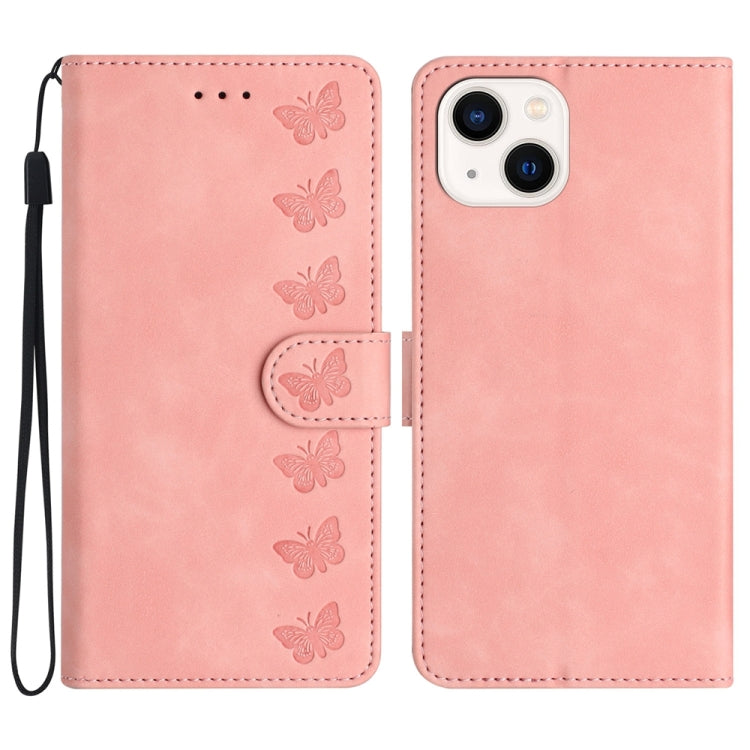 Seven Butterflies Embossed Leather Phone Case, For iPhone 13 mini, For iPhone 12, For iPhone 12 Pro Max, For iPhone 12 Pro