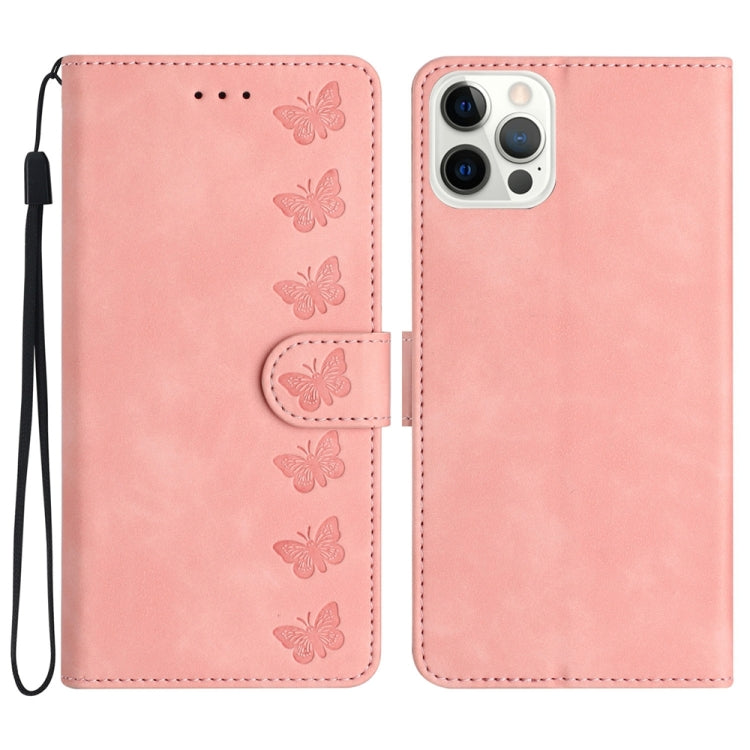 Seven Butterflies Embossed Leather Phone Case, For iPhone 13 mini, For iPhone 12, For iPhone 12 Pro Max, For iPhone 12 Pro