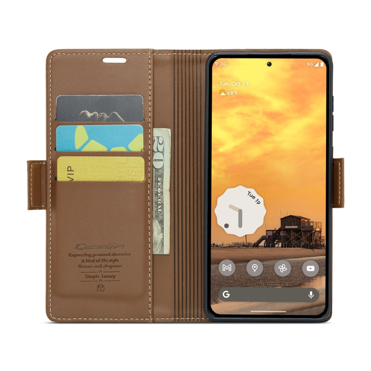 For Google Pixel 10 / 10 Pro / 9 CaseMe 023 Butterfly Buckle Litchi Texture RFID Anti-theft Leather Phone Case(Brown)