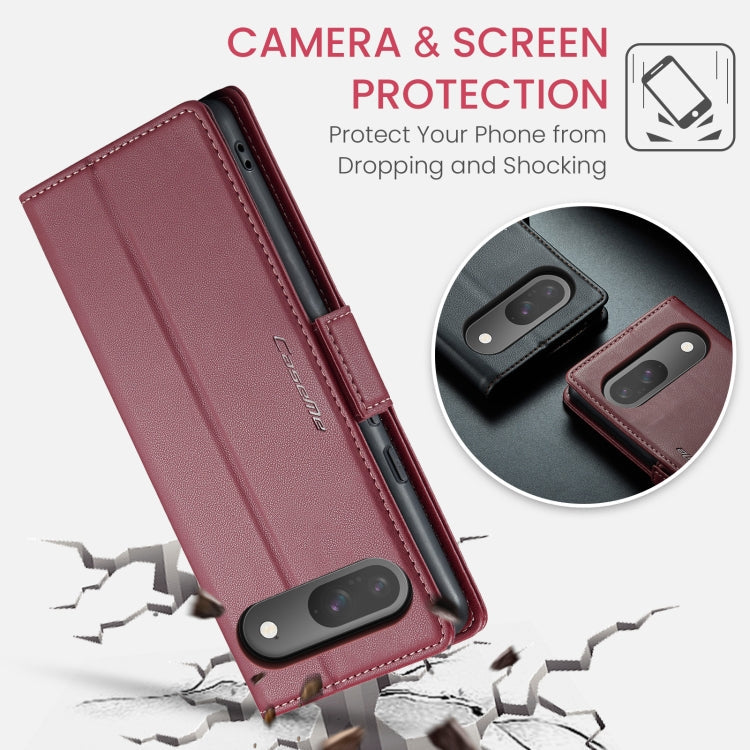 For Google Pixel 10 / 10 Pro / 9 CaseMe 023 Butterfly Buckle Litchi Texture RFID Anti-theft Leather Phone Case(Wine Red)