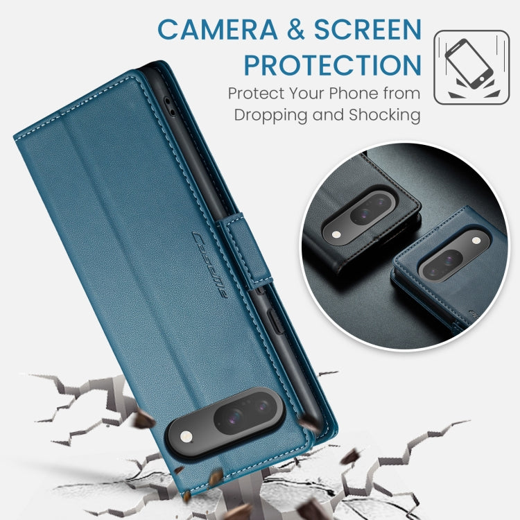 For Google Pixel 10 / 10 Pro / 9 CaseMe 023 Butterfly Buckle Litchi Texture RFID Anti-theft Leather Phone Case(Blue)