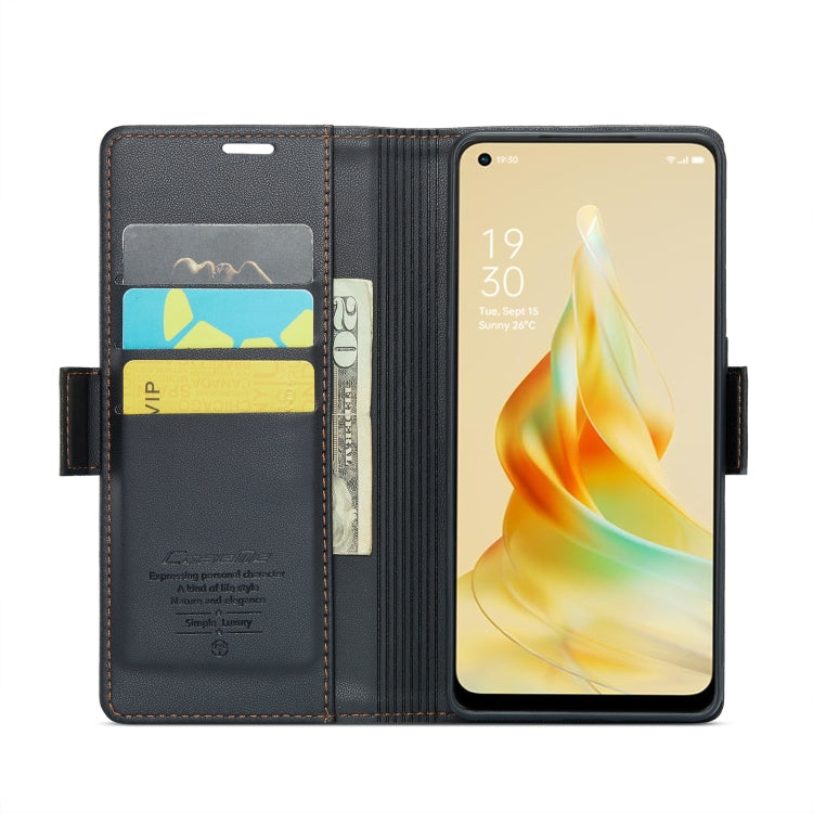 For OPPO Reno8 T 4G CaseMe 023 Butterfly Buckle Litchi Texture RFID Anti-theft Leather Phone Case(Black)