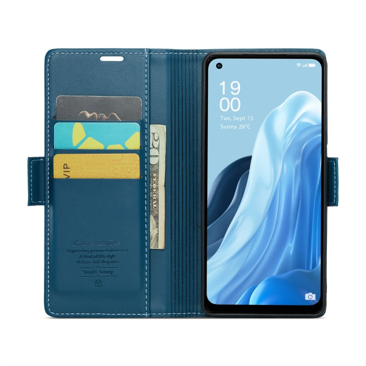 For OPPO Reno7 4G Indonesia/F21 Pro 4G/Reno8 4G CaseMe 023 Butterfly Buckle Litchi Texture RFID Anti-theft Leather Phone Case(Blue)