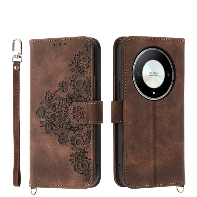 Skin Feel Flowers Embossed Wallet Leather Phone Case, For Honor X8b, For Honor 100 Pro, For Honor 100, For Honor X9b