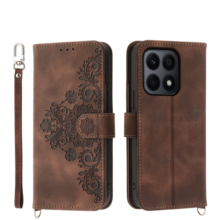Skin Feel Flowers Embossed Wallet Leather Phone Case, For Honor X8b, For Honor 100 Pro, For Honor 100, For Honor X9b