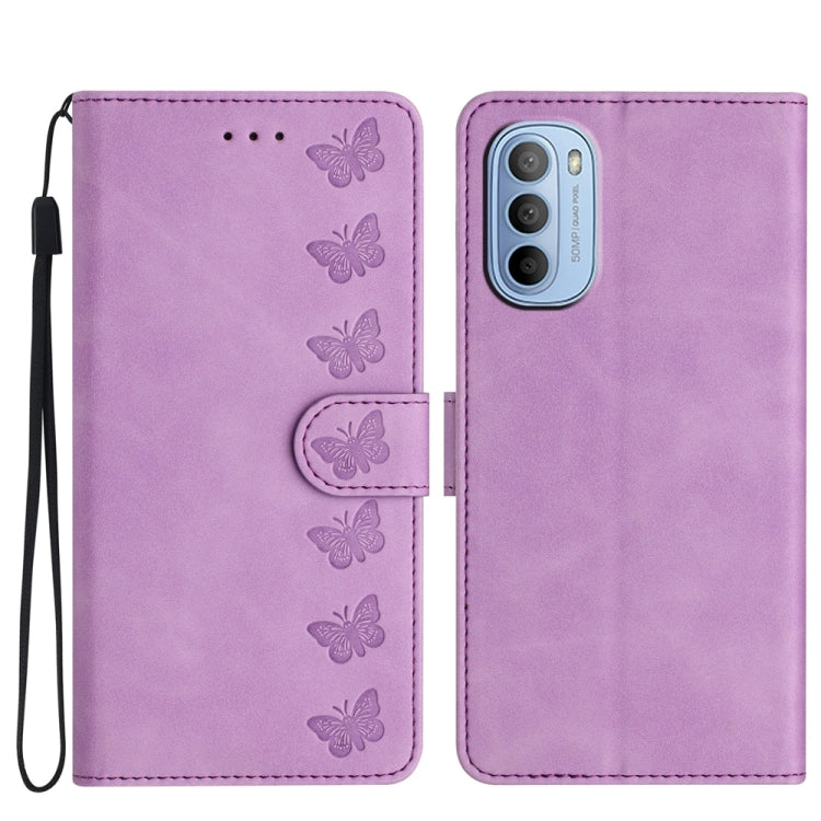 Seven Butterflies Embossed Leather Phone Case, For Motorola Moto G73, For Motorola Moto E22, For Motorola Moto G42, For Motorola Moto G62