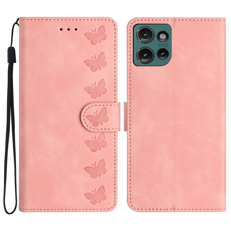 Seven Butterflies Embossed Leather Phone Case, For Motorola Moto E15, For Motorola Moto G05, For Motorola Moto G15, For Motorola Edge 50 5G