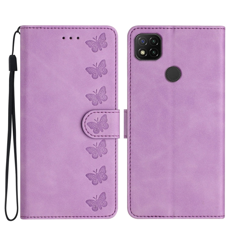 Seven Butterflies Embossed Leather Phone Case, For Xiaomi Redmi Note 10 5G, For Xiaomi Redmi 9A, For Xiaomi Redmi 9, For Xiaomi Redmi 9C