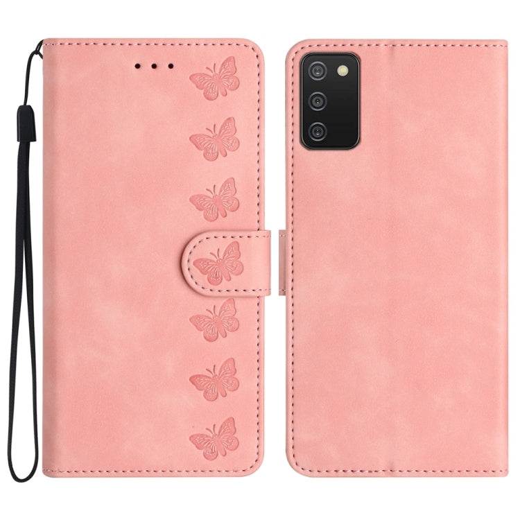 Seven Butterflies Embossed Leather Phone Case, For Samsung Galaxy A02s EU Version, For Samsung Galaxy A03, For Samsung Galaxy A03 Core, For Samsung Galaxy A04