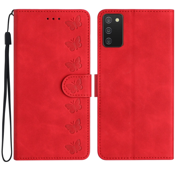 Seven Butterflies Embossed Leather Phone Case, For Samsung Galaxy A02s EU Version, For Samsung Galaxy A03, For Samsung Galaxy A03 Core, For Samsung Galaxy A04