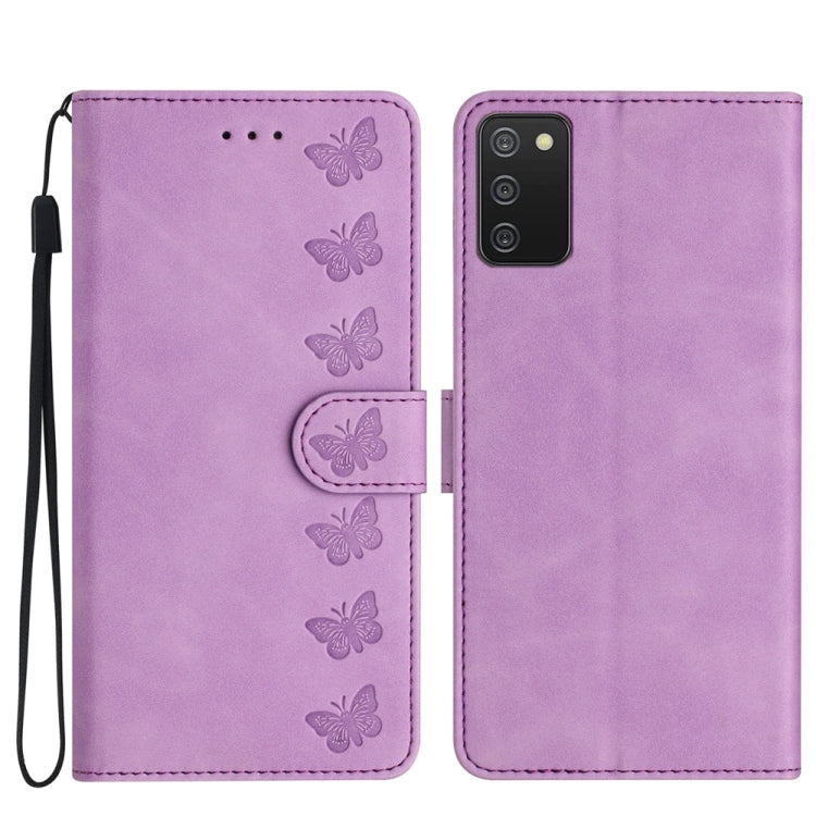 Seven Butterflies Embossed Leather Phone Case, For Samsung Galaxy A02s EU Version, For Samsung Galaxy A03, For Samsung Galaxy A03 Core, For Samsung Galaxy A04