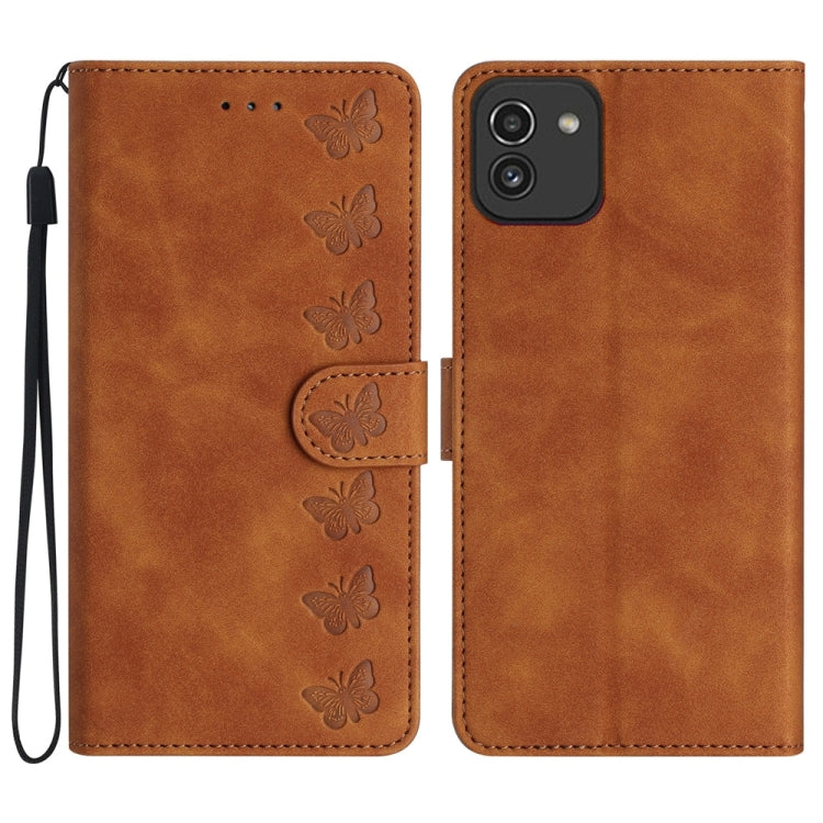 Seven Butterflies Embossed Leather Phone Case, For Samsung Galaxy A02s EU Version, For Samsung Galaxy A03, For Samsung Galaxy A03 Core, For Samsung Galaxy A04