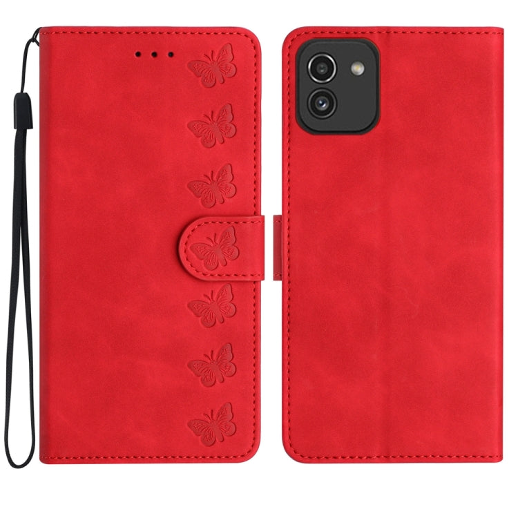 Seven Butterflies Embossed Leather Phone Case, For Samsung Galaxy A02s EU Version, For Samsung Galaxy A03, For Samsung Galaxy A03 Core, For Samsung Galaxy A04