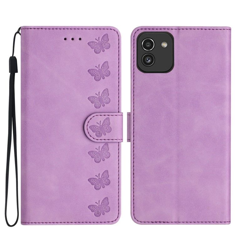 Seven Butterflies Embossed Leather Phone Case, For Samsung Galaxy A02s EU Version, For Samsung Galaxy A03, For Samsung Galaxy A03 Core, For Samsung Galaxy A04