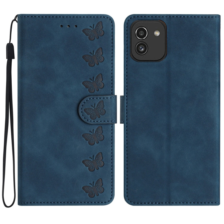 Seven Butterflies Embossed Leather Phone Case, For Samsung Galaxy A02s EU Version, For Samsung Galaxy A03, For Samsung Galaxy A03 Core, For Samsung Galaxy A04