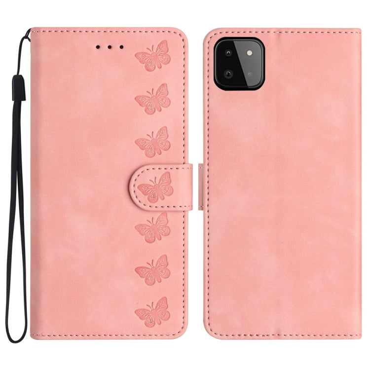 Seven Butterflies Embossed Leather Phone Case, For Samsung Galaxy A22 5G, For Samsung Galaxy A23 5G, For Samsung Galaxy A24 4G, For Samsung Galaxy A32 4G