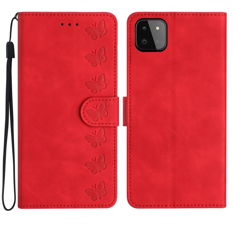 Seven Butterflies Embossed Leather Phone Case, For Samsung Galaxy A22 5G, For Samsung Galaxy A23 5G, For Samsung Galaxy A24 4G, For Samsung Galaxy A32 4G