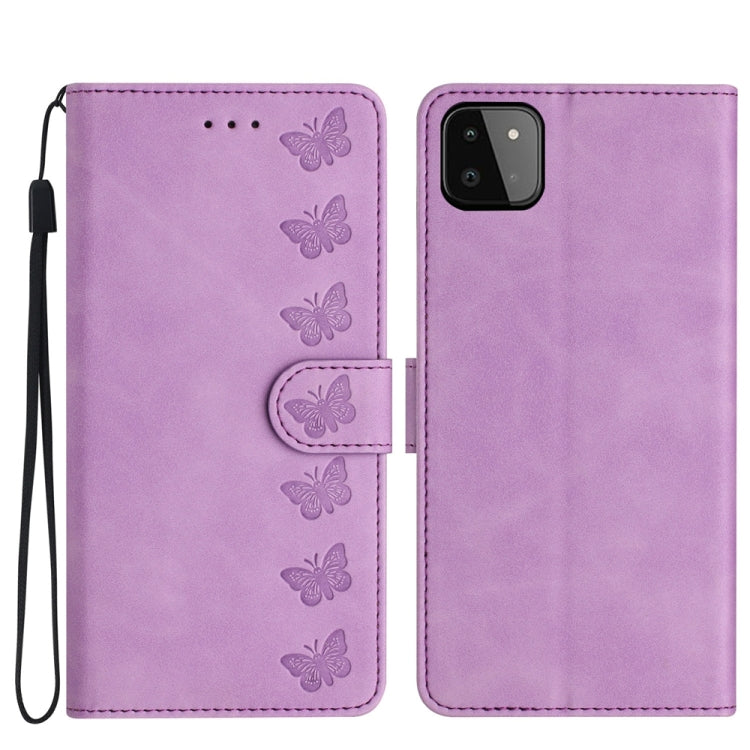 Seven Butterflies Embossed Leather Phone Case, For Samsung Galaxy A22 5G, For Samsung Galaxy A23 5G, For Samsung Galaxy A24 4G, For Samsung Galaxy A32 4G