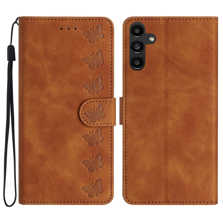 Seven Butterflies Embossed Leather Phone Case, For Samsung Galaxy A22 5G, For Samsung Galaxy A23 5G, For Samsung Galaxy A24 4G, For Samsung Galaxy A32 4G