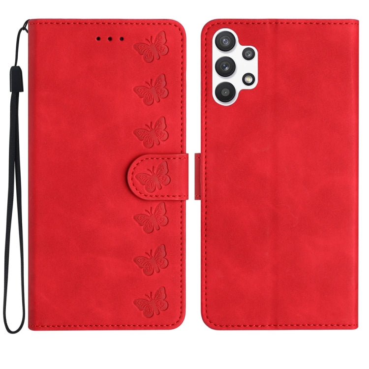 Seven Butterflies Embossed Leather Phone Case, For Samsung Galaxy A32 5G, For Samsung Galaxy A33 5G, For Samsung Galaxy A34, For Samsung Galaxy A40