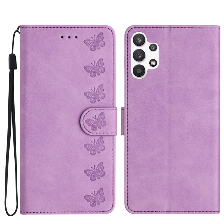 Seven Butterflies Embossed Leather Phone Case, For Samsung Galaxy A32 5G, For Samsung Galaxy A33 5G, For Samsung Galaxy A34, For Samsung Galaxy A40