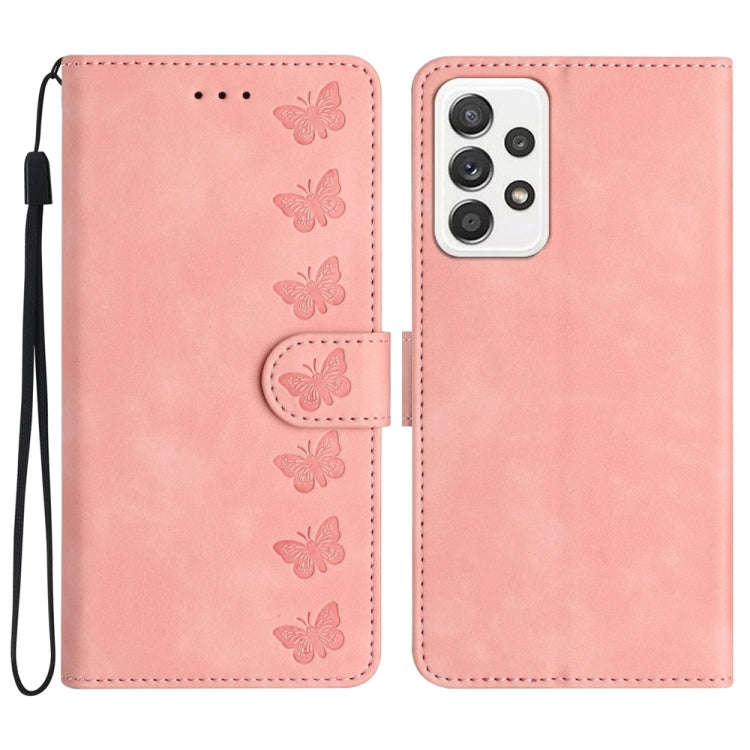 Seven Butterflies Embossed Leather Phone Case, For Samsung Galaxy A52 5G, For Samsung Galaxy A53, For Samsung Galaxy A54, For Samsung Galaxy A70