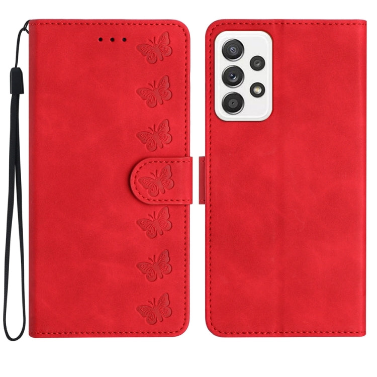 Seven Butterflies Embossed Leather Phone Case, For Samsung Galaxy A52 5G, For Samsung Galaxy A53, For Samsung Galaxy A54, For Samsung Galaxy A70