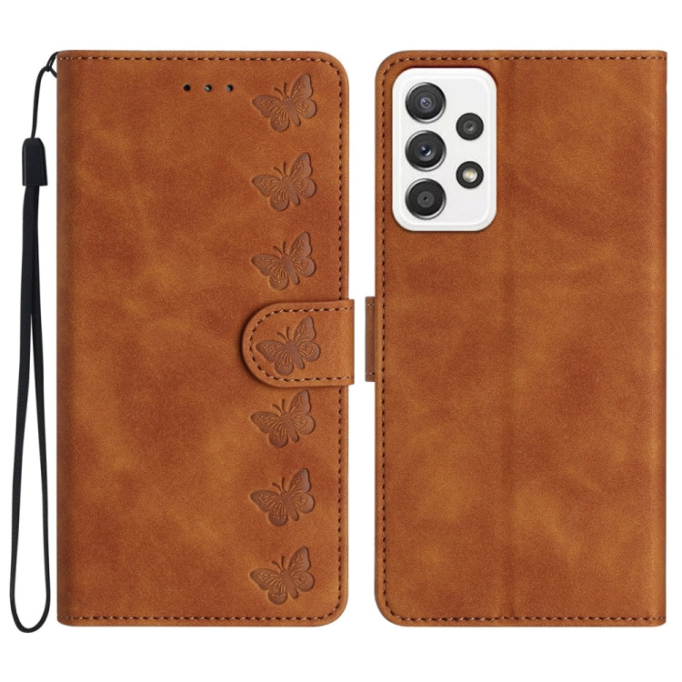 Seven Butterflies Embossed Leather Phone Case, For Samsung Galaxy A52 5G, For Samsung Galaxy A53, For Samsung Galaxy A54, For Samsung Galaxy A70