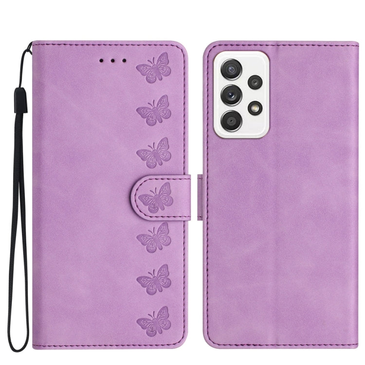 Seven Butterflies Embossed Leather Phone Case, For Samsung Galaxy A52 5G, For Samsung Galaxy A53, For Samsung Galaxy A54, For Samsung Galaxy A70