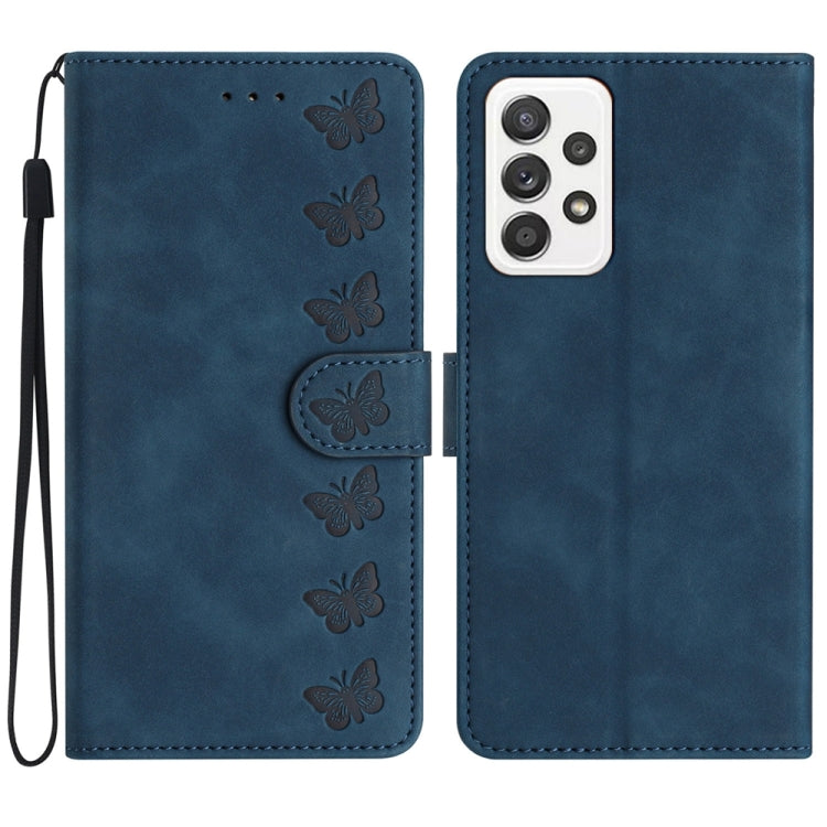 Seven Butterflies Embossed Leather Phone Case, For Samsung Galaxy A52 5G, For Samsung Galaxy A53, For Samsung Galaxy A54, For Samsung Galaxy A70
