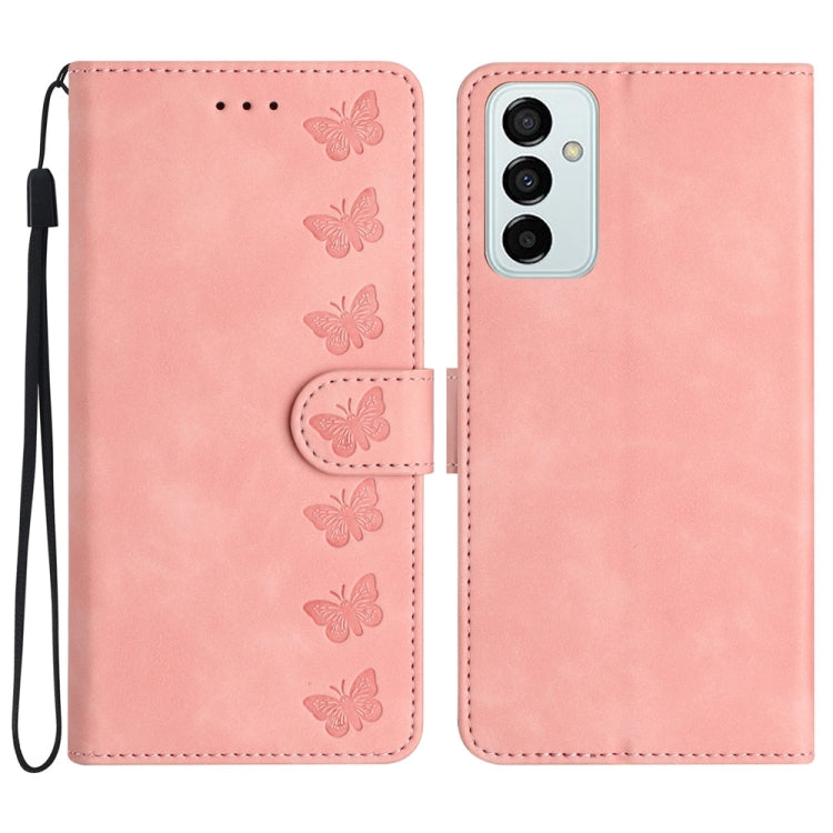 Seven Butterflies Embossed Leather Phone Case, For Samsung Galaxy A71, For Samsung Galaxy A72 5G, For Samsung Galaxy A73 5G, For Samsung Galaxy M23