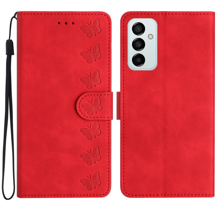 Seven Butterflies Embossed Leather Phone Case, For Samsung Galaxy A71, For Samsung Galaxy A72 5G, For Samsung Galaxy A73 5G, For Samsung Galaxy M23