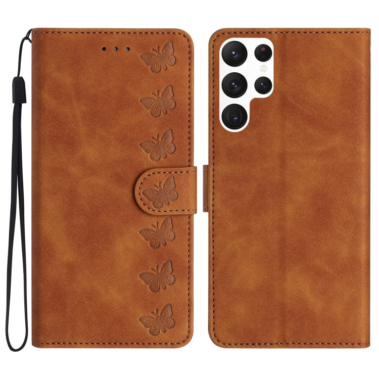 Seven Butterflies Embossed Leather Phone Case, For Samsung Galaxy A25 5G, For Samsung Galaxy A02s 164mm, For Samsung Galaxy A15, For Samsung Galaxy S24 Ultra 5G