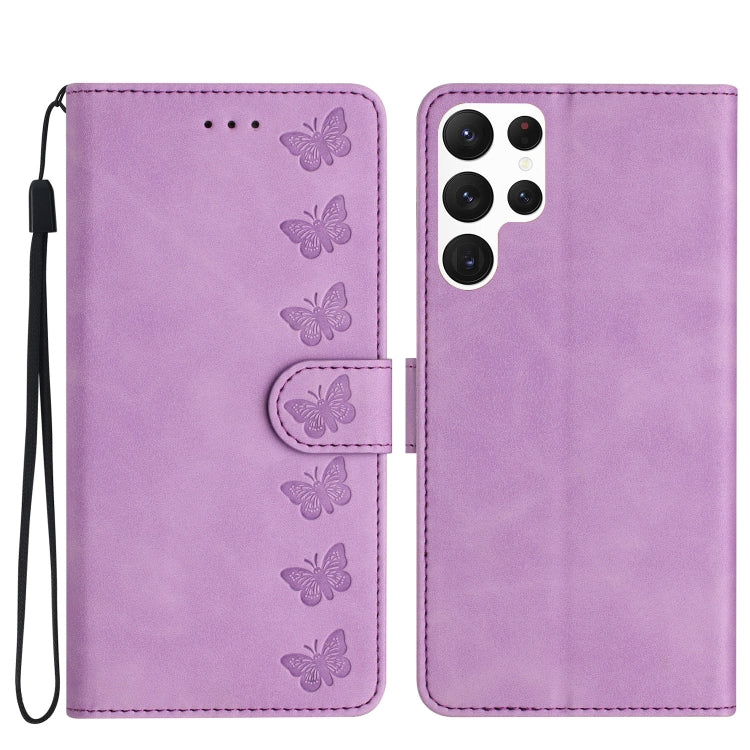 Seven Butterflies Embossed Leather Phone Case, For Samsung Galaxy A25 5G, For Samsung Galaxy A02s 164mm, For Samsung Galaxy A15, For Samsung Galaxy S24 Ultra 5G