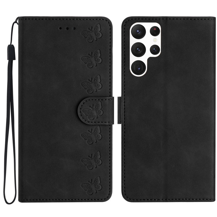 Seven Butterflies Embossed Leather Phone Case, For Samsung Galaxy A25 5G, For Samsung Galaxy A02s 164mm, For Samsung Galaxy A15, For Samsung Galaxy S24 Ultra 5G
