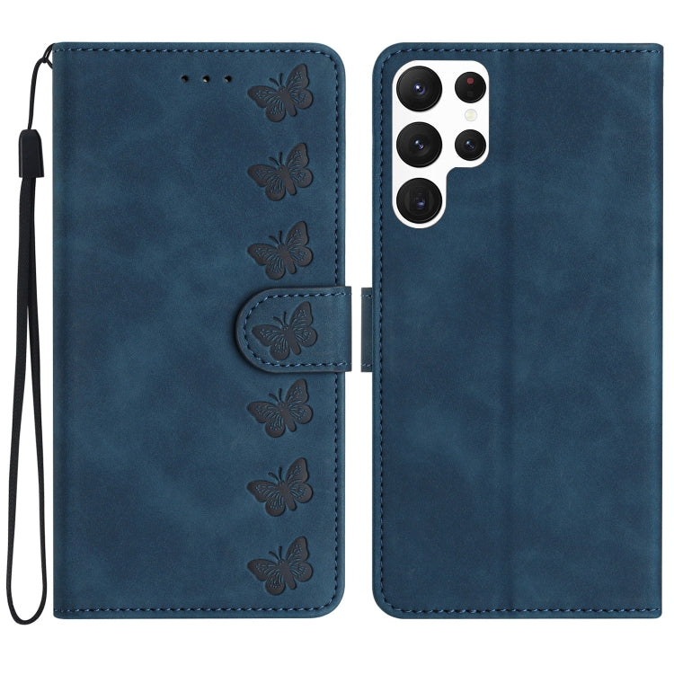 Seven Butterflies Embossed Leather Phone Case, For Samsung Galaxy A25 5G, For Samsung Galaxy A02s 164mm, For Samsung Galaxy A15, For Samsung Galaxy S24 Ultra 5G