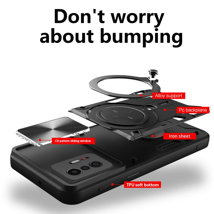 CD Texture Sliding Camshield Magnetic Holder Phone Case, For Xiaomi 11T, For Xiaomi Mi 11 Lite 4G / 5G, For Xiaomi Redmi Note 9 4G