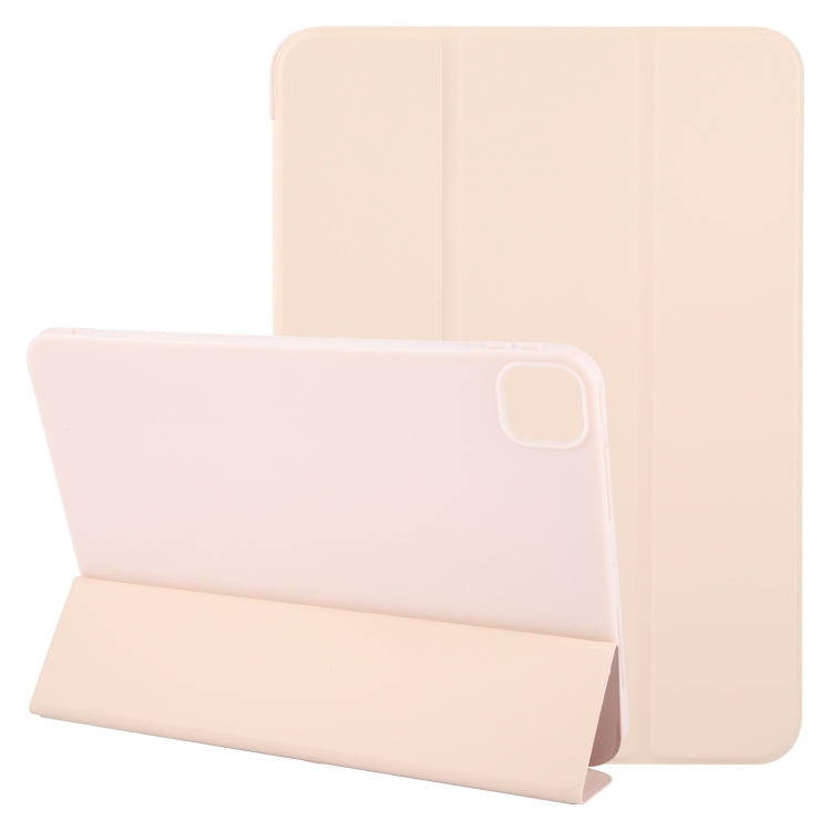 For iPad Pro 11 2025 / 2024 GEBEI 3-folding Holder Shockproof Flip Leather Tablet Case(Pink)