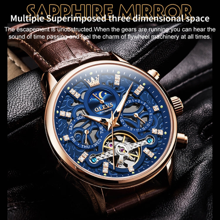 OLEVS 6658 Men Luminous Waterproof Leather Strap Mechanical Watch