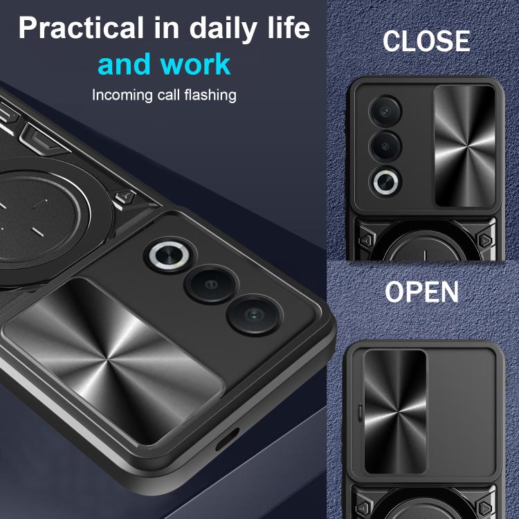 CD Texture Sliding Camshield Magnetic Holder Phone Case, For OPPO A3 Pro 5G India, For OPPO Reno12 Pro 5G Global, For OPPO Reno12 5G Global, For OPPO Reno11 F 5G Global