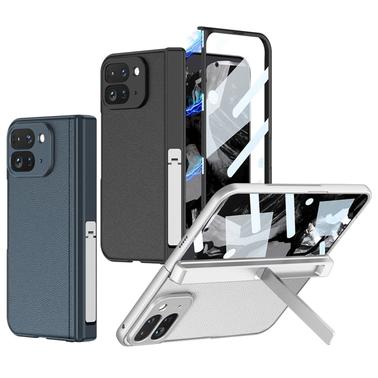 For Google Pixel 9 Pro Fold GKK Integrated Fold Hinge Leather Phone Case with Holder(White)