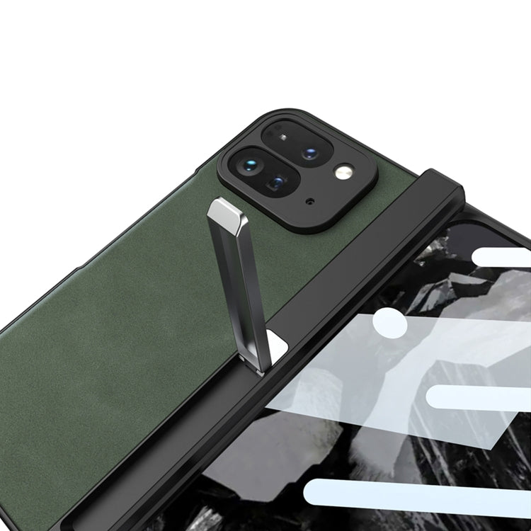 For Google Pixel 9 Pro Fold GKK Integrated Frosted Fold Hinge Leather Phone Case with Holder(Green)