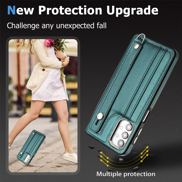 Shockproof Leather Phone Case with Wrist Strap, For Samsung Galaxy A13 4G, For Samsung Galaxy S22 Ultra 5G, For Samsung Galaxy S22+ 5G, For Samsung Galaxy S22 5G