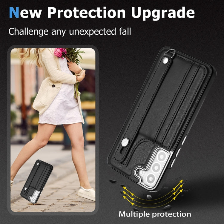 Shockproof Leather Phone Case with Wrist Strap, For Samsung Galaxy A13 4G, For Samsung Galaxy S22 Ultra 5G, For Samsung Galaxy S22+ 5G, For Samsung Galaxy S22 5G