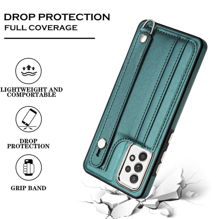 Shockproof Leather Phone Case with Wrist Strap, For Samsung Galaxy A52 4G / A52 5G, For Samsung Galaxy A12 4G / M12, For Samsung Galaxy A32 5G